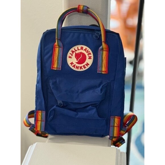 Fjallraven Kanken Mini Backpack Tote Cobalt Blue Rainbow 23621 Adjustable Straps - Picture 2 of 12